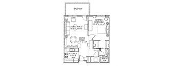 One bedroom, one bathroom apartment layout at Wellington Court Apartments in Edmonton, AB