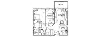 Two bedroom, two bathroom apartment layout at Wellington Court Apartments in Edmonton, AB