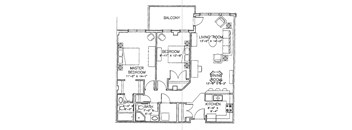Two bedroom, two bathroom apartment layout at Wellington Court Apartments in Edmonton, AB