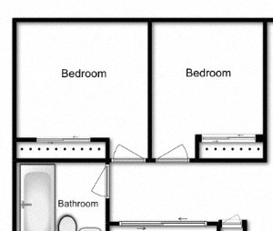 Enjoy cozy, modern apartments with views of the city Two bedroom, one bathroom apartment layout at Albany Place in Fort Erie, ON