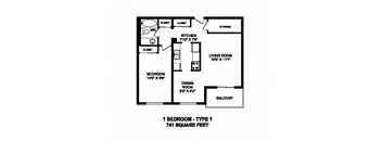 One bedroom, one bathroom apartment layout at High Street Apartments in Fort Erie, ON