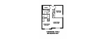 One bedroom, one bathroom apartment layout at High Street Apartments in Fort Erie, ON