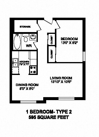 One bedroom, one bathroom apartment layout at High Street Apartments in Fort Erie, ON