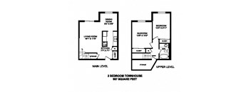 Two bedroom, one bathroom apartment layout at High Street Apartments in Fort Erie, ON