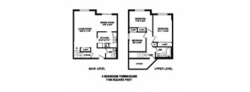 Three bedroom, one bathroom apartment layout at High Street Apartments in Fort Erie, ON