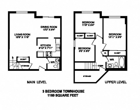 Three bedroom, one bathroom apartment layout at High Street Apartments in Fort Erie, ON