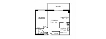 One bedroom, one bathroom apartment layout at Silvercreek Towers in Georgetown, ON