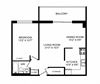 One bedroom, one bathroom apartment layout at Silvercreek Towers in Georgetown, ON