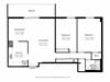 Two bedroom, one bathroom apartment layout at Silvercreek Towers in Georgetown, ON