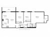Three bedroom, one bathroom apartment layout at Silvercreek Towers in Georgetown, ON