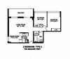 Two bedroom, one bathroom apartment layout at Market Street Apartments in Hamilton, ON