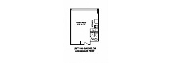 Bachelor, one bathroom apartment layout at Market Street Apartments in Hamilton, ON