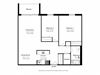 Two bedroom, one bathroom apartment layout at Pembridge Square in Kingston, ON