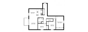 Three bedroom, one bathroom apartment layout at Pembridge Square in Kingston, ON