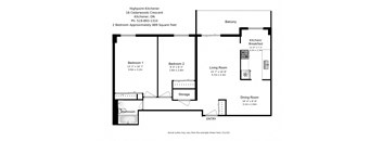 Two bedroom, one bathroom apartment layout at Highpoint Kitchener in Kitchener, ON