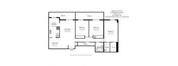 Three bedroom, one bathroom apartment layout at Highpoint Kitchener in Kitchener, ON