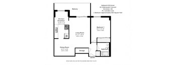 One bedroom, one bathroom apartment layout at Highpoint Kitchener in Kitchener, ON