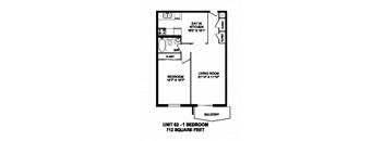 One bedroom, one bathroom apartment layout at Capitol Hill Apartments in Kitchener, ON