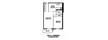 One bedroom, one bathroom apartment layout at Capitol Hill Apartments in Kitchener, ON