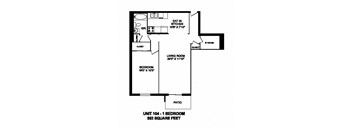 One bedroom, one bathroom apartment layout at Capitol Hill Apartments in Kitchener, ON