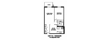 One bedroom, one bathroom apartment layout at Capitol Hill Apartments in Kitchener, ON