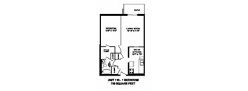 One bedroom, one bathroom apartment layout at Capitol Hill Apartments in Kitchener, ON