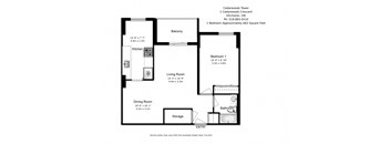 One bedroom, one bathroom apartment layout at Cedarwoods Tower in Kitchener, ON