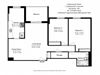Two bedroom, one bathroom apartment layout at Cedarwoods Tower in Kitchener, ON