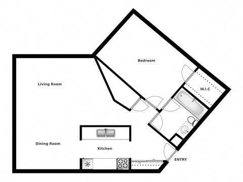 One bedroom, one bathroom apartment layout at Springbank Apartments in London, ON