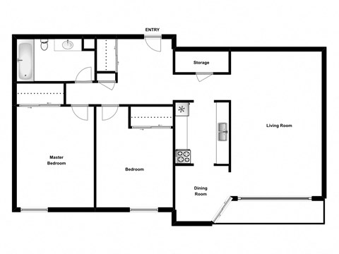 Two bedroom, one bathroom apartment layout at Springbank Apartments in London, ON