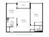 One bedroom, one bathroom apartment layout at Park Towers Apartments in London, ON
