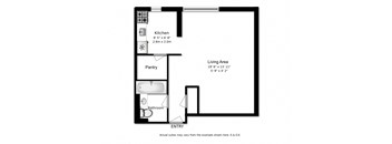 Bachelor, one bathroom apartment layout at Park Towers Apartments in London, ON