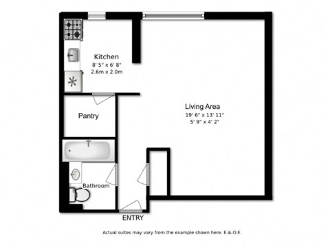 Bachelor, one bathroom apartment layout at Park Towers Apartments in London, ON