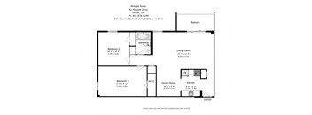 Two bedroom, one bathroom apartment layout at Millside Tower in Milton, ON