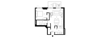 One bedroom, one bathroom apartment layout at Excelsior Apartments in Montreal, QC
