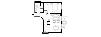 One bedroom, one bathroom apartment layout at Excelsior Apartments in Montreal, QC