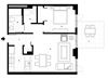 One bedroom, one bathroom apartment layout at Excelsior Apartments in Montreal, QC
