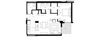 One bedroom, one bathroom apartment layout at Excelsior Apartments in Montreal, QC
