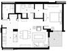 One bedroom, one bathroom apartment layout at Excelsior Apartments in Montreal, QC