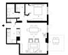 One bedroom, one bathroom apartment layout at Excelsior Apartments in Montreal, QC