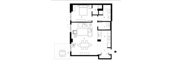 One bedroom, one bathroom apartment layout at Excelsior Apartments in Montreal, QC