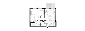 Two bedroom, one bathroom apartment layout at Excelsior Apartments in Montreal, QC