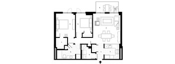 Two bedroom, one bathroom apartment layout at Excelsior Apartments in Montreal, QC
