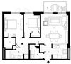 Two bedroom, one bathroom apartment layout at Excelsior Apartments in Montreal, QC