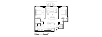 Two bedroom, one bathroom apartment layout at Excelsior Apartments in Montreal, QC