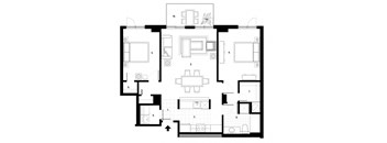 Two bedroom, one bathroom apartment layout at Excelsior Apartments in Montreal, QC