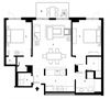 Two bedroom, one bathroom apartment layout at Excelsior Apartments in Montreal, QC