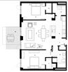 Two bedroom, one bathroom apartment layout at Excelsior Apartments in Montreal, QC