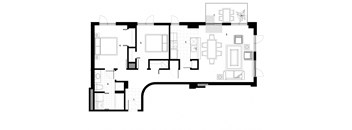 Two bedroom, one bathroom apartment layout at Excelsior Apartments in Montreal, QC