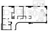 Two bedroom, one bathroom apartment layout at Excelsior Apartments in Montreal, QC